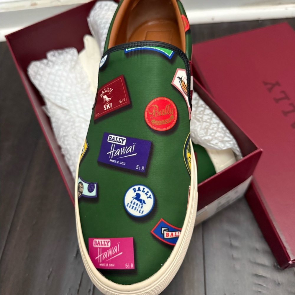 Bally Multicolor Patch Green Slip-On Loafers